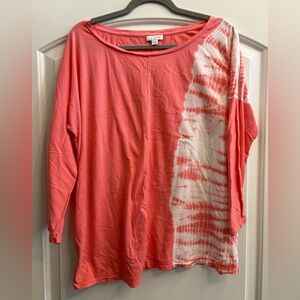 Stylish Coral and White Long Sleeve Top